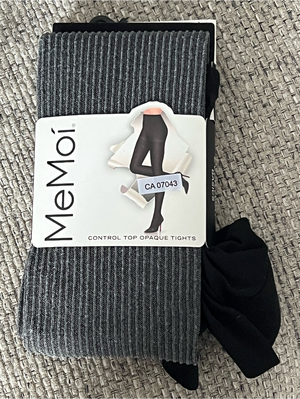 MeMoi Control Top Opaque Tights - Charcoal Ribbed